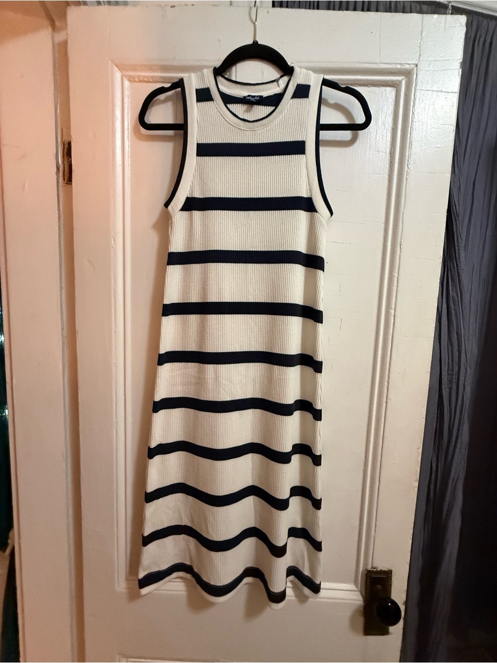 Splendid Cream and Navy Striped Sleeveless Knit Midi Dress